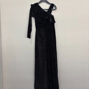 Zara black asymmetrical wide leg jumpsuit with multicolored sparkles